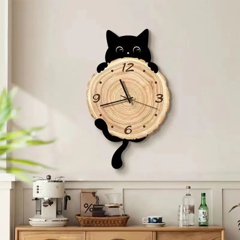 Wooden Cat Clock