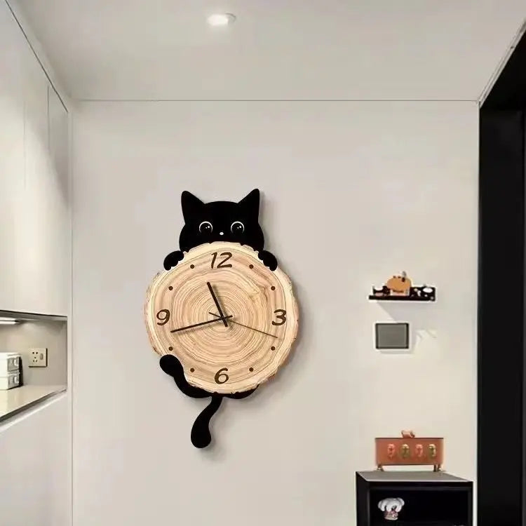 Wooden Cat Clock