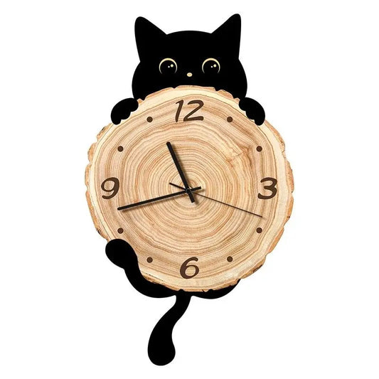 Wooden Cat Clock