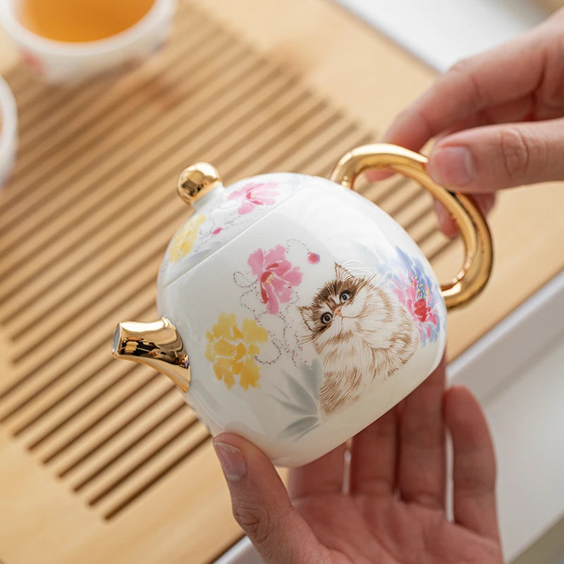 White Porcelain Cat Teapot