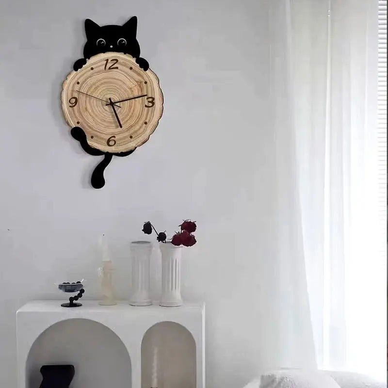 Wooden Cat Clock