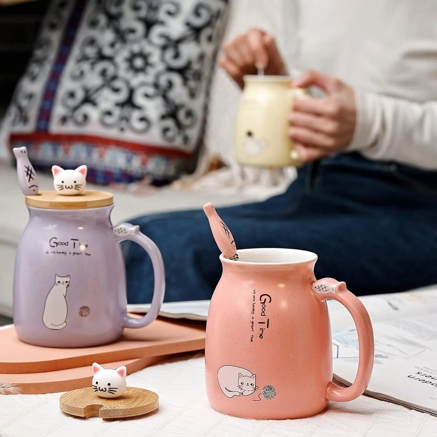 Japanese Style Mugs With Lid & Spoon