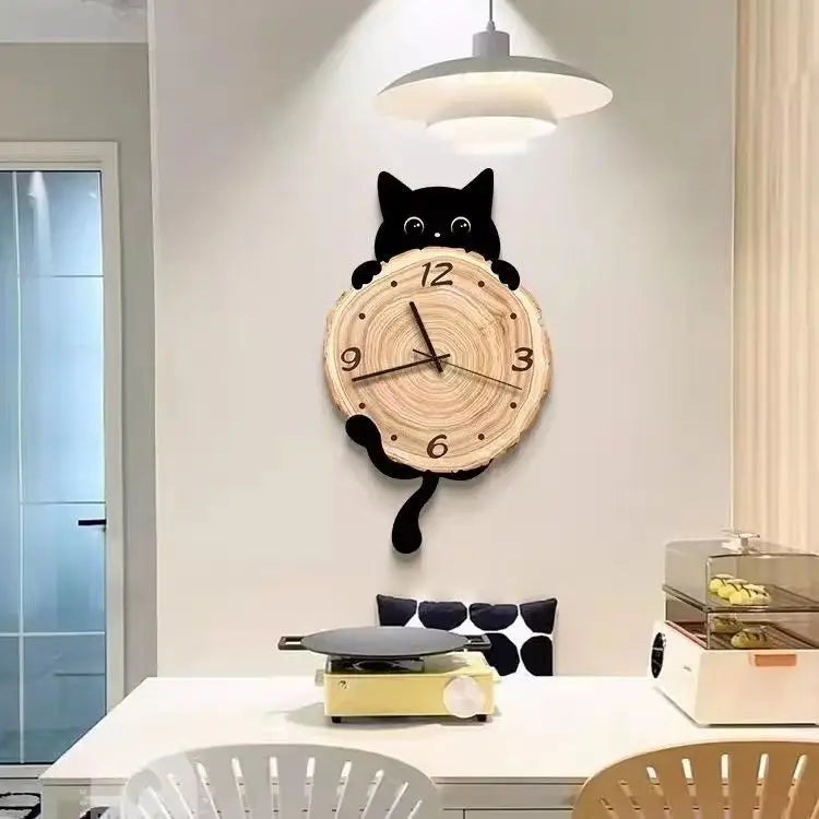 Wooden Cat Clock