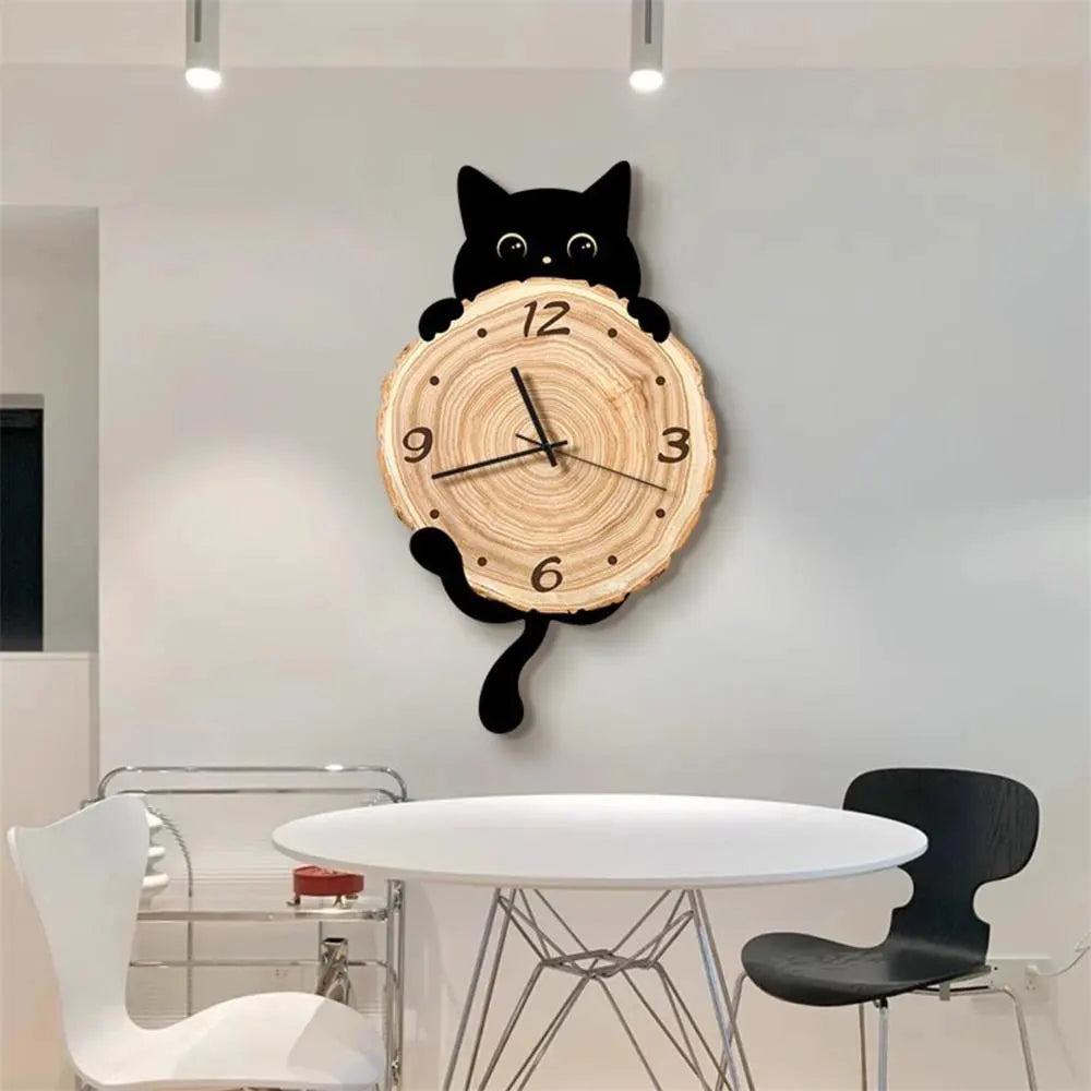 Wooden Cat Clock